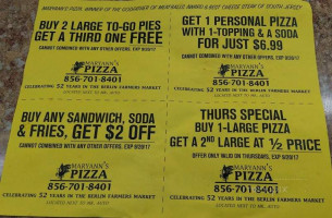 Rosalia's Pizza menu