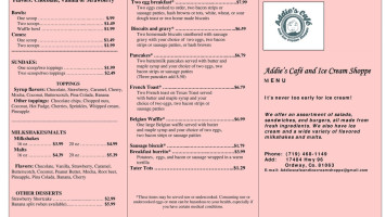 Addie's Cafe And Ice Cream Shoppe menu