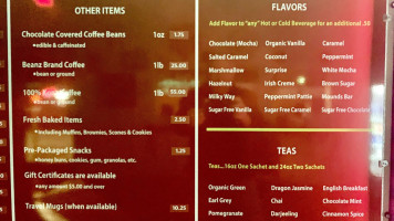 Beanz menu