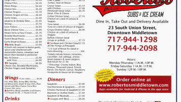 Roberto's Pizza Subs And Brew menu