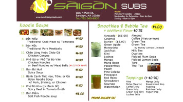 N&h Saigon Subs menu