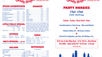 Philadelphia Steaks Hoagies menu