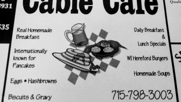 Cable Cafe menu