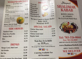 Shalimar Kabob menu