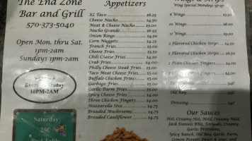 End Zone Grill menu