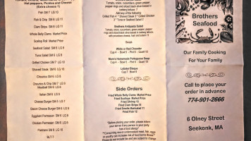 Brothers Seafood menu