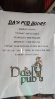 Da's Pub menu