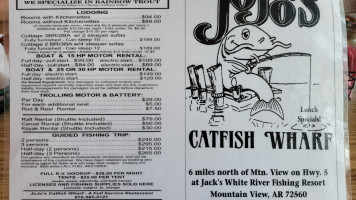 Jo Jo's Catfish Wharf menu