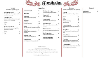 Mikaku Japanese Cuisine menu