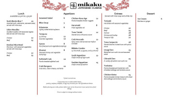 Mikaku Japanese Cuisine menu