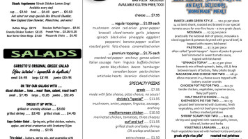 Christo's To Go menu