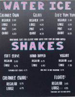 Creanies Ice Cream menu