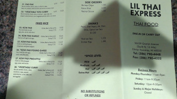 Lil Thai Express menu