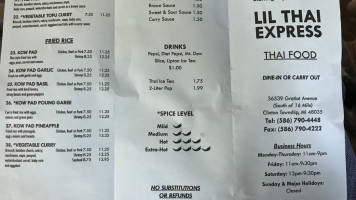 Lil Thai Express menu