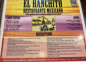 El Ranchito Restaurante Mexicano menu