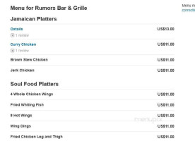 Rumors Grille menu