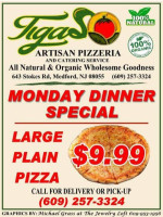 Tiga's Artisan Pizzeria menu