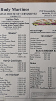 Rudy Martino’s Original House Of Subs menu