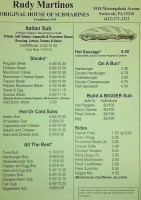 Rudy Martino’s Original House Of Subs menu