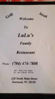 Lulus Family menu