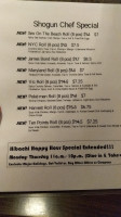 Shogun Japanese Hibachi Sushi menu