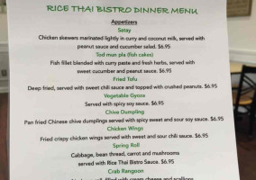 Rice Thai Bistro menu