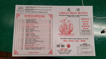 China's Best Buffet menu