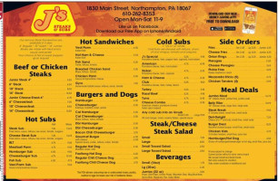 J's Steaks Subs menu