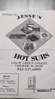 Jesse's Subs menu