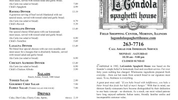 Lagondola Spaghetti House menu