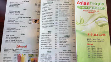 Asian Tropix Fusion menu