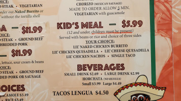 Chava’s Mexican Grill menu