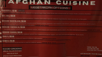 Afghan Cuisine menu