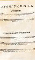 Afghan Cuisine menu