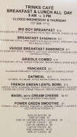 Trinks Cafe menu