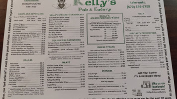 Kelly's Pub Eatery menu