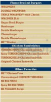 Burger King menu