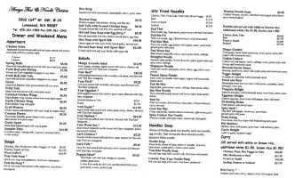 Areeya Thai Noodle Cuisine menu