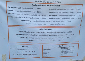 St. Joe's Coffee menu