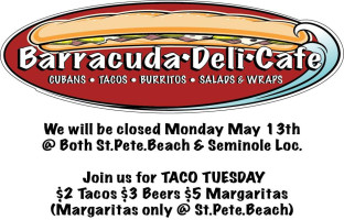 Barracuda Deli Cafe St Pete Beach menu