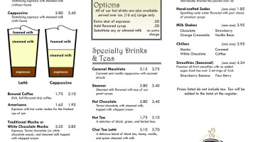 The Library Café menu