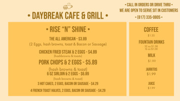 Daybreak Cafe Grill menu