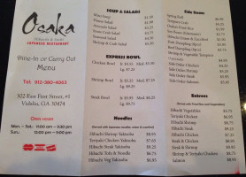 Osaka Hibachi Sushi menu