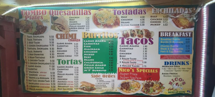 Nico's Mexican Food menu