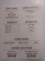 Roper's menu