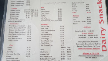 Dairy Snack menu