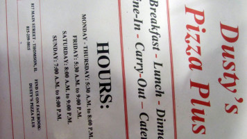 Dusty's Pizza Plus menu