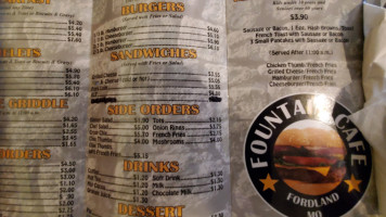 Fountain Cafe menu