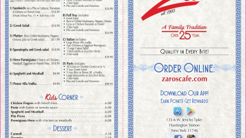 Zaros Cafe menu