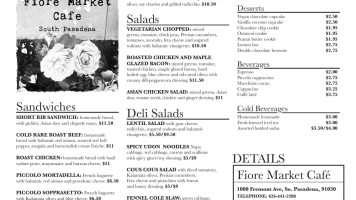 Fiore Market Cafe menu